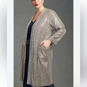 NWT Lane Bryant Women’s Cardigan Duster Silver Metallic Open Front 22/24 Holiday
